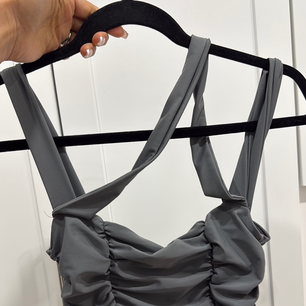 Stylish Gray Ruched Dress - Picture 4 of 7